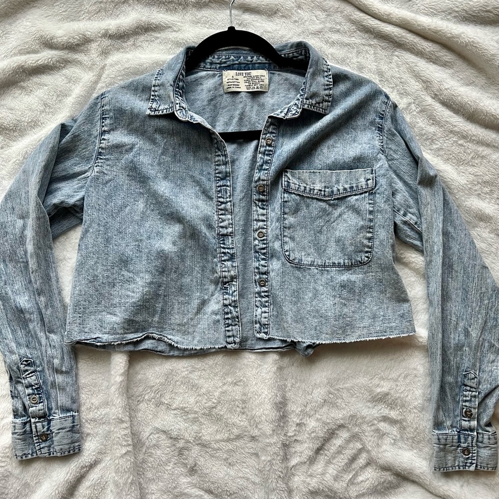 Cropped Denim Long-sleeve Button Down Top / Jacket Size S